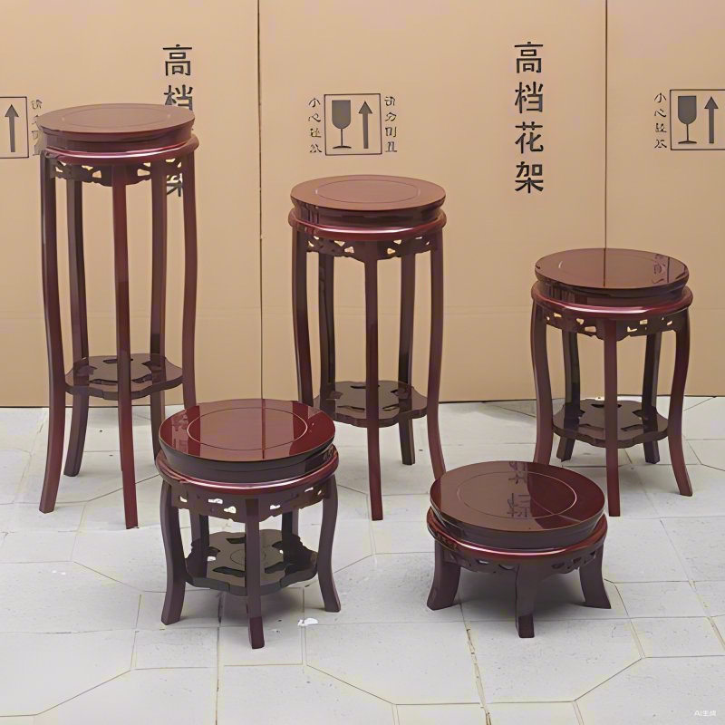 新品新品花架子实木中式花几客厅室内鱼缸盆景架家用木质圆形摆放