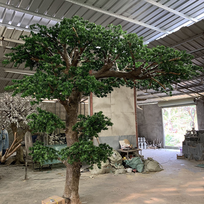 厂家仿真迎客松大型雪松室内外装饰假树罗汉松商场酒店造型绿植墙