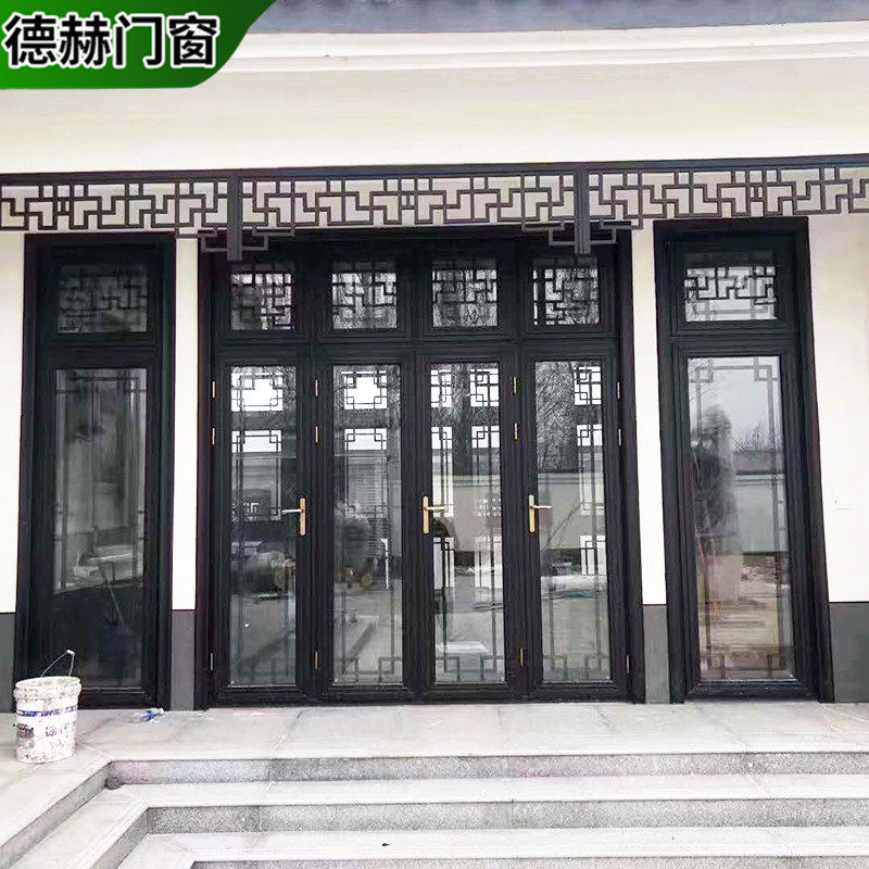 加工铝合金仿古门窗四合院别墅会所复古断桥铝平开窗复古风防盗窗