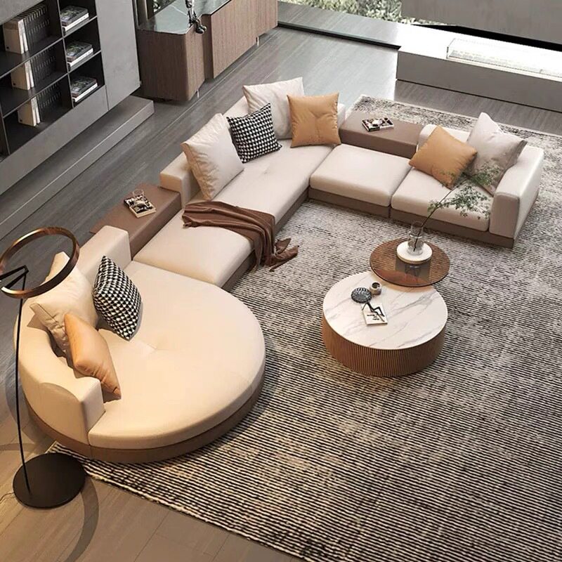 康纳利轻奢皮艺沙发转角贵妃圆弧形直排多人高级大平层设计师别墅