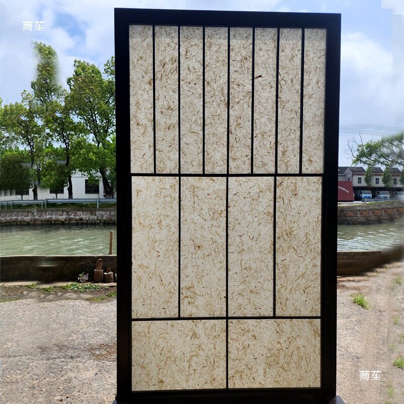 实木推拉门雪见窗隔断胡桃木色花格障子纸格子移门屏隔断上下推拉