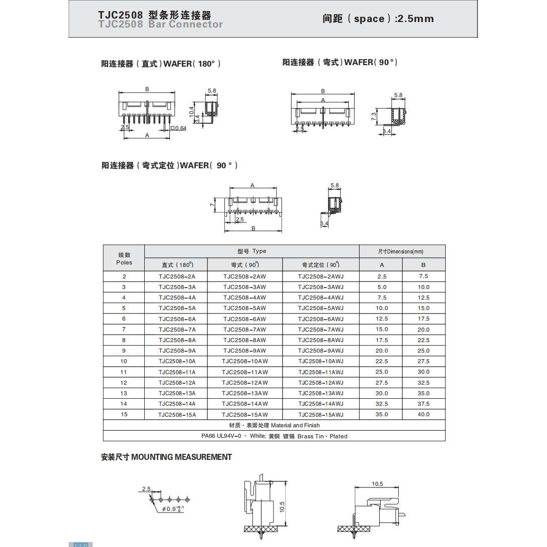 CWB合兴接插件TJC2508-2A连接器2WA蓝3A红3WA黑色4A 4WA间距2.5MM