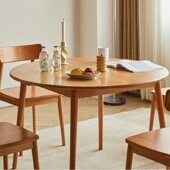 北欧纯实木圆桌餐桌家用小户型樱桃木简约日式 原木家具圆形饭桌