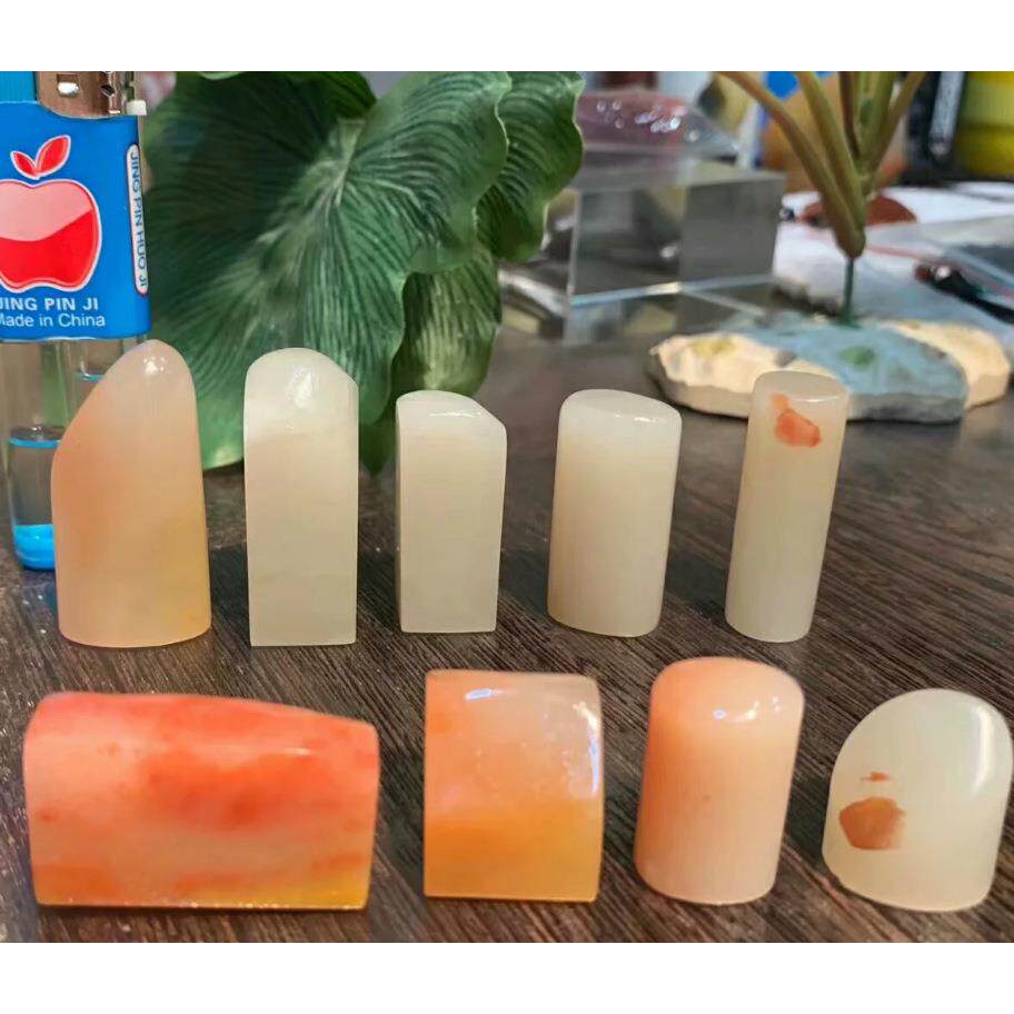 老挝干净通透冻料小素章金石篆刻印章一组9方大小看图片尺寸