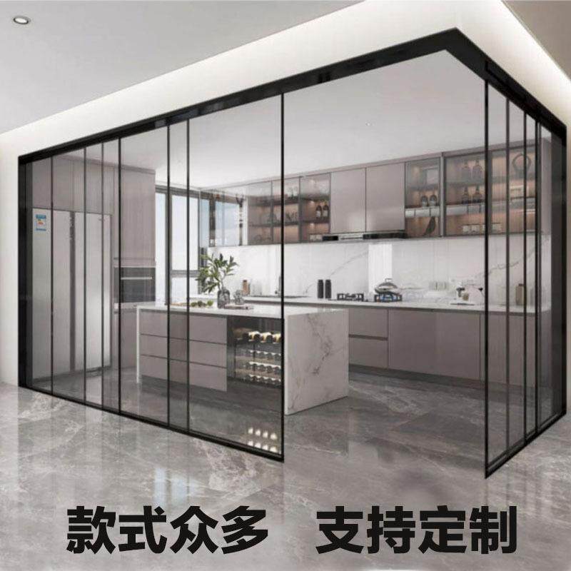 铝合金推拉门三四联动玻璃门吊轨移门地轨厨房门推拉式现代简约
