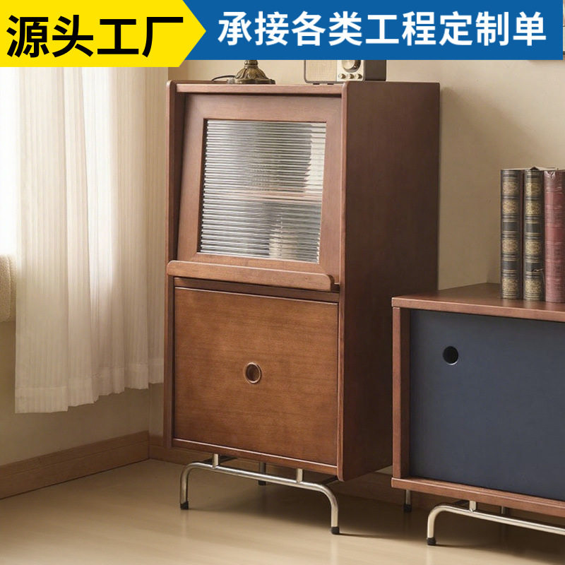 实木小边柜北欧复古日式立柜客厅玄关储物收纳斗柜原木风家具