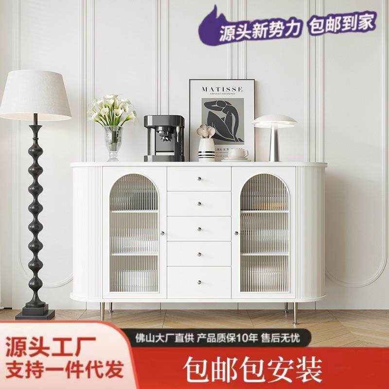 法式复古餐边柜白色一体落地多功能玄关柜卧室收纳边柜中古风斗柜