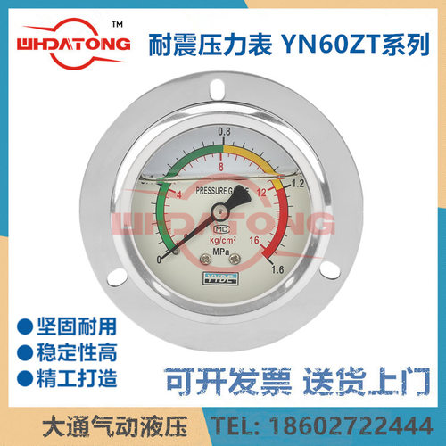 YYDE/YYBE轴向带边耐震压力表YN60ZT1/1.6/2.5/4/10/16/BAR/MPA