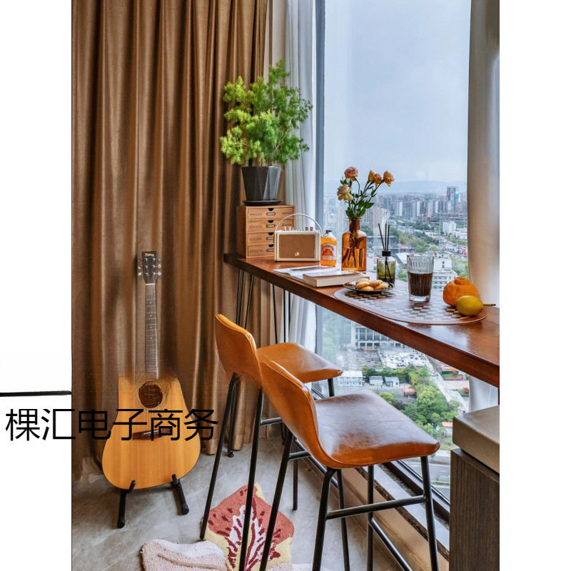 阳台实木铁艺靠墙吧台桌