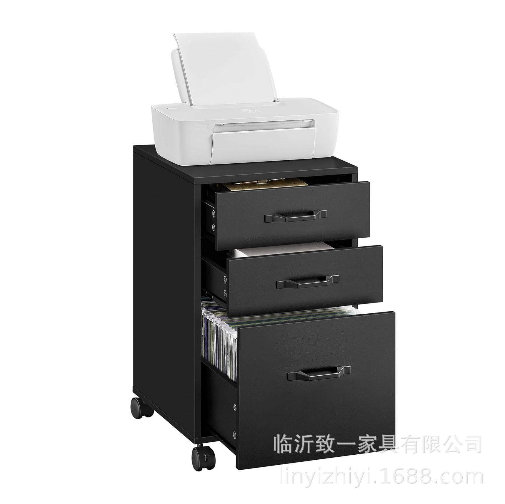 定制板式三抽屉滑轮移动文件柜
