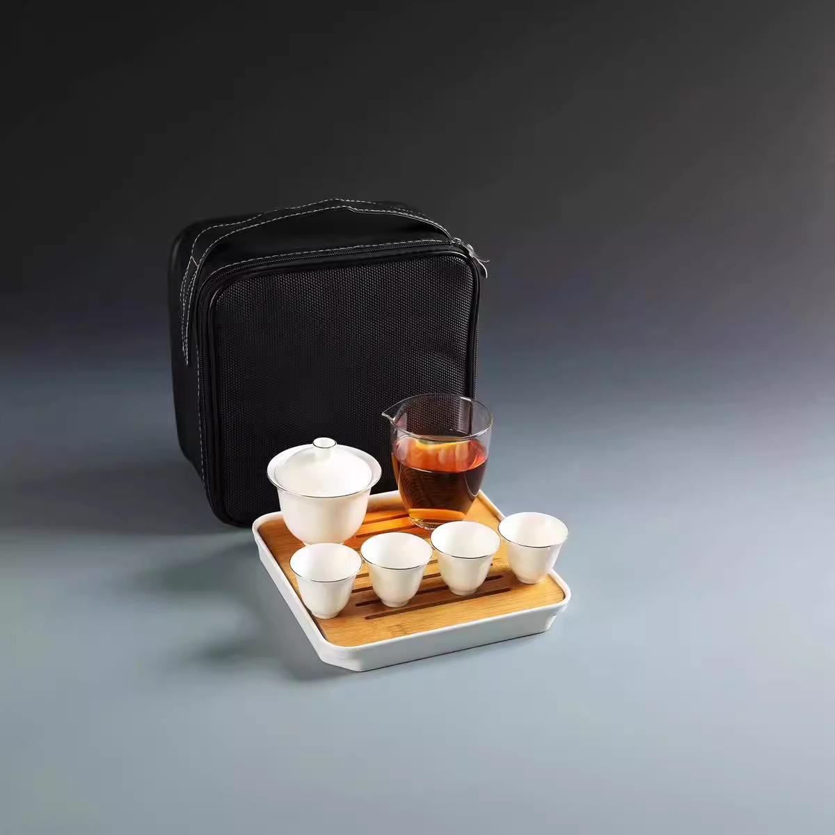 家用泡茶茶具套装羊脂玉白瓷手工描金陶瓷整套功夫旅行茶壶茶杯