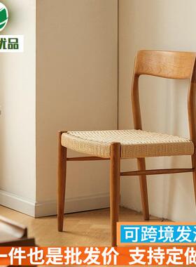非晚椅复古实木餐椅家用北欧网红中古椅樱桃木家具靠背藤编椅绳编
