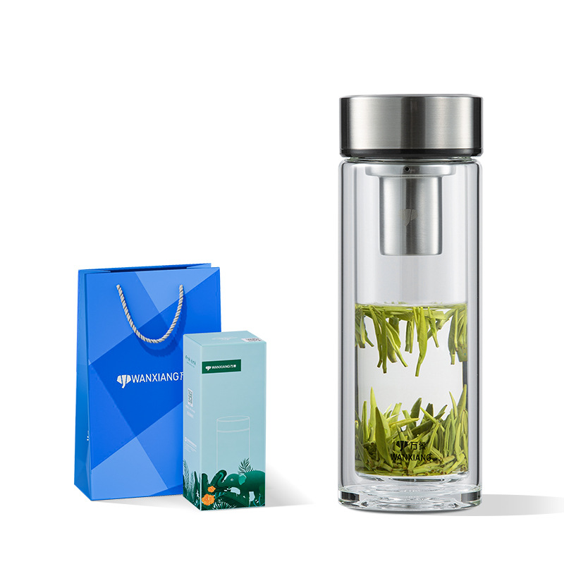 万象双层玻璃杯男士水杯带滤网泡茶杯茶水分离泡茶杯子