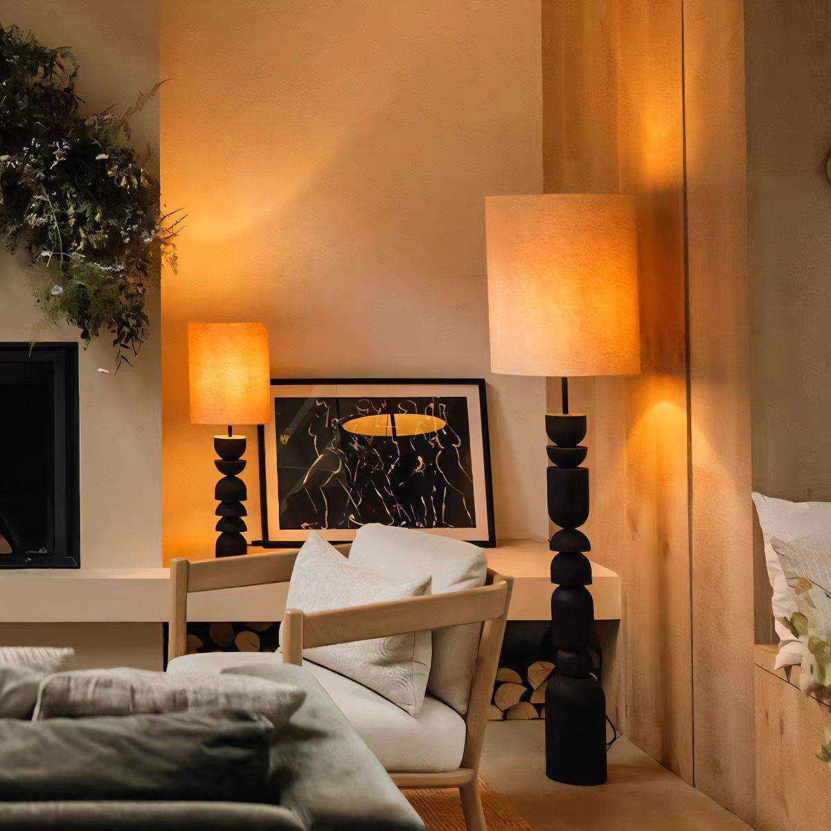 新款中古风高级感实木落地灯客厅沙发氛围感立式卧室床头民宿台灯