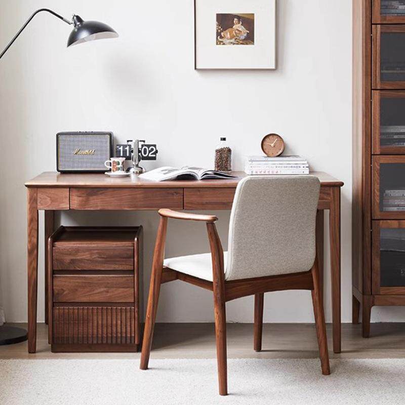 北美黑胡桃木书桌实木学习桌带抽屉写字桌北欧现代家用电脑办公桌