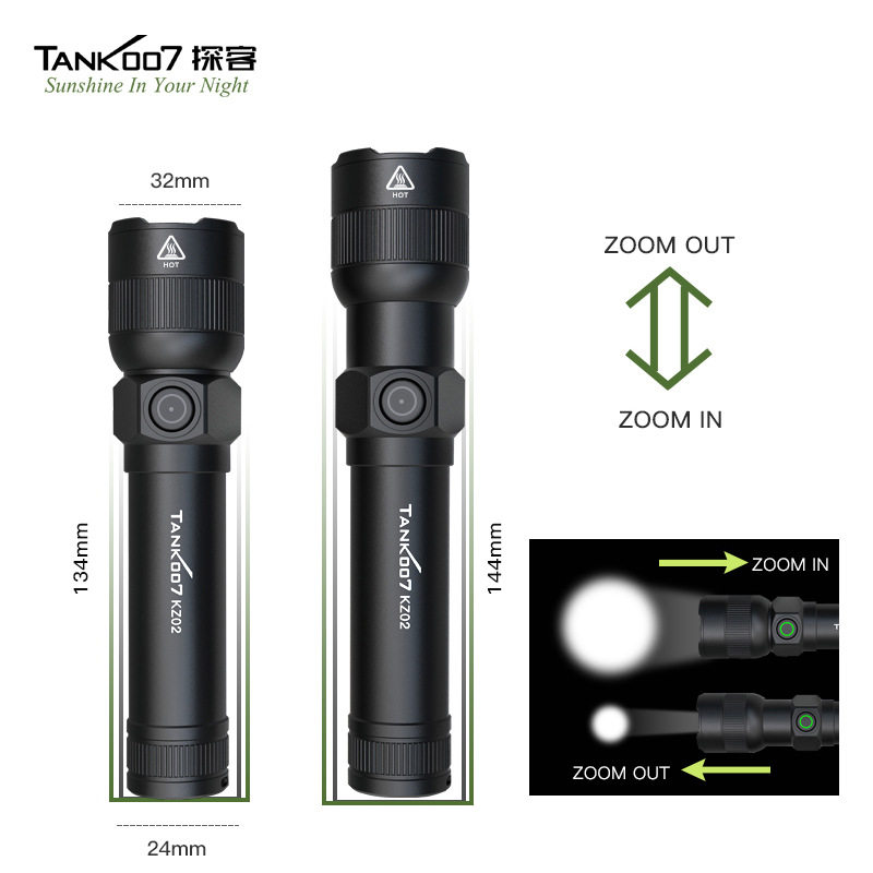 TANK007探客源头厂家 铝合金强光手电筒 调焦户外便携LED手电KZ02