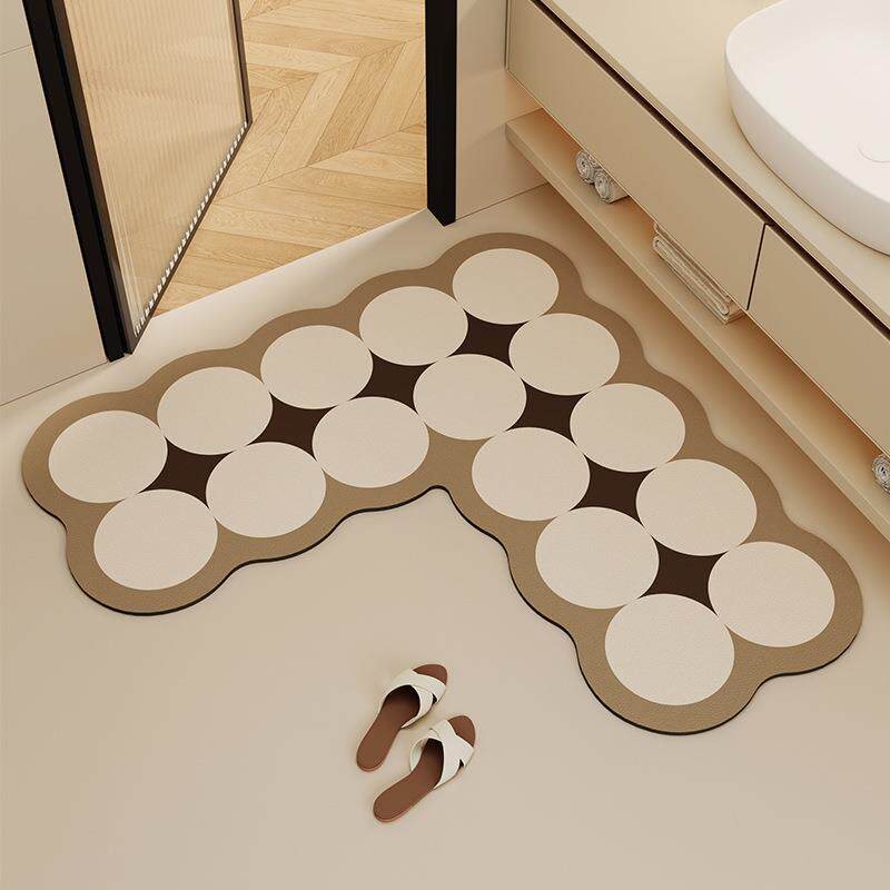 奶油风高级感浴室地垫L型一体卫生间进门踩脚垫吸水防滑可擦免洗