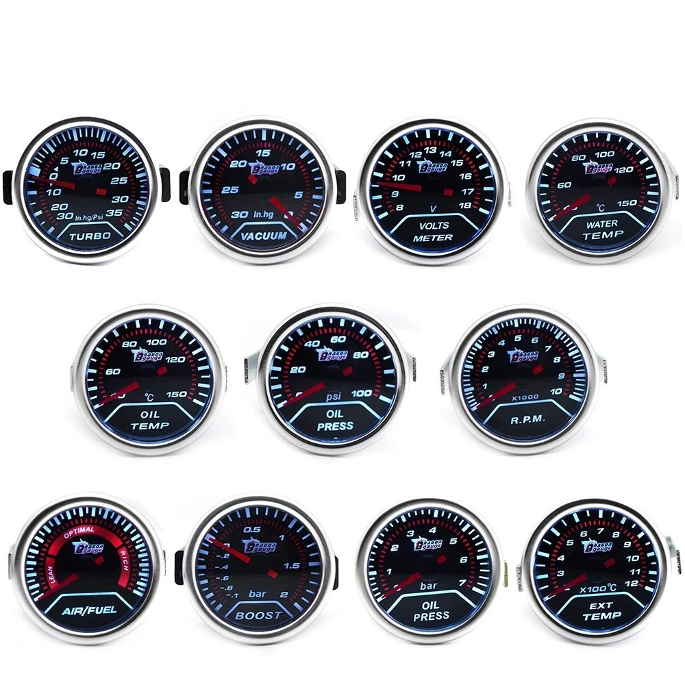 52mm汽车通用仪表三联装饰 涡轮真空水温油温电压空燃尾气转速表
