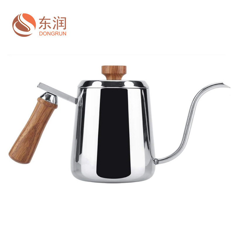 木制手柄手冲壶 不锈钢咖啡手冲壶 V60细口云朵壶 稳定控水流