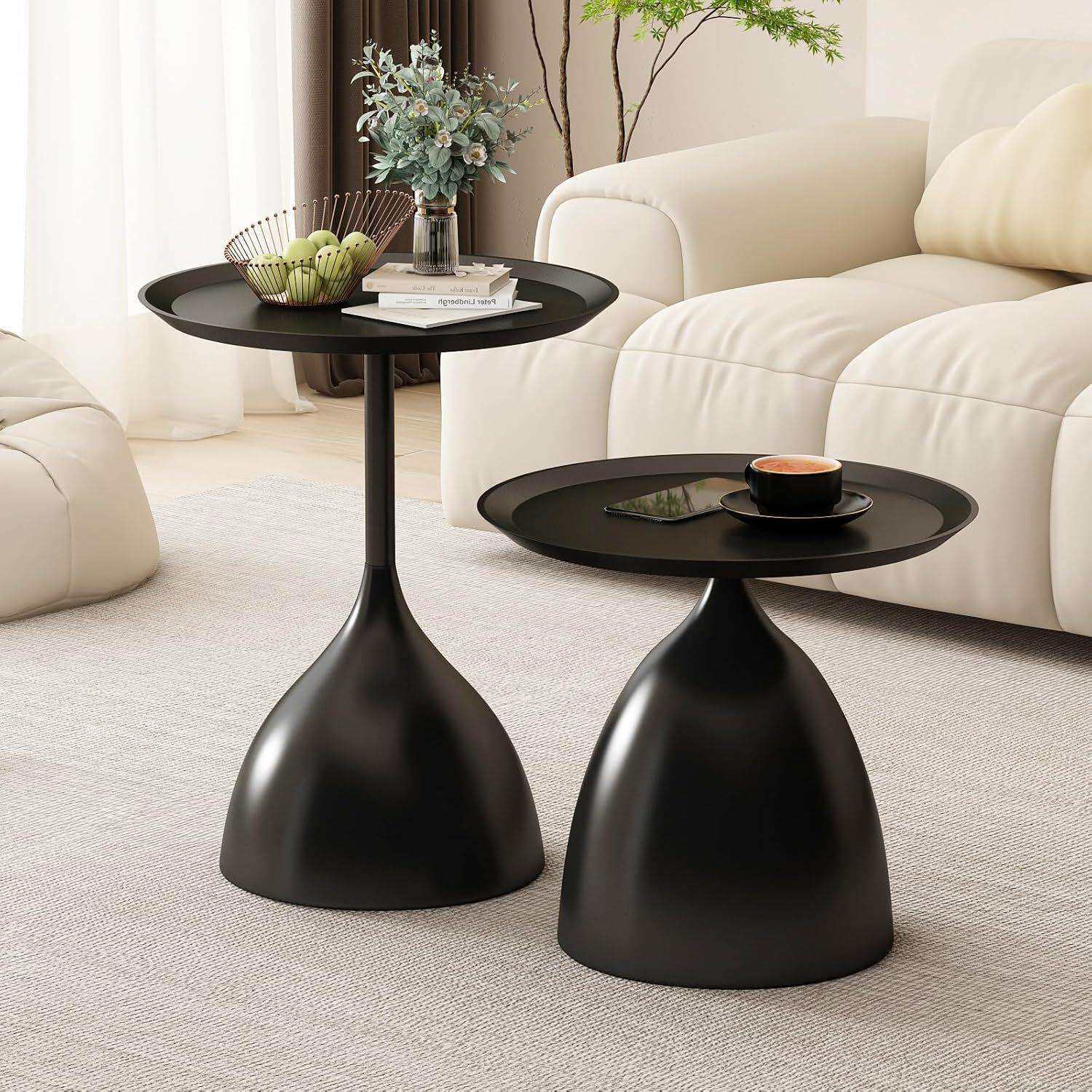 沙发边几极简轻奢小茶几黑色迷你现代创意小尺寸圆形客厅角几