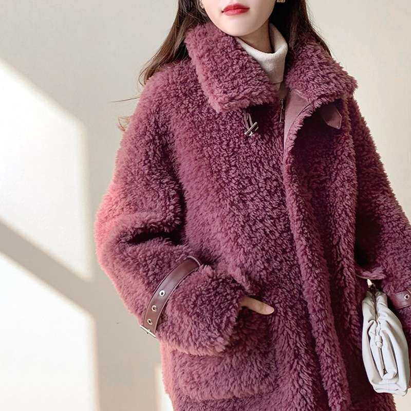 秋冬新款女装翻领慵懒风外套日系韩版气质通勤羊羔毛纯色卫衣