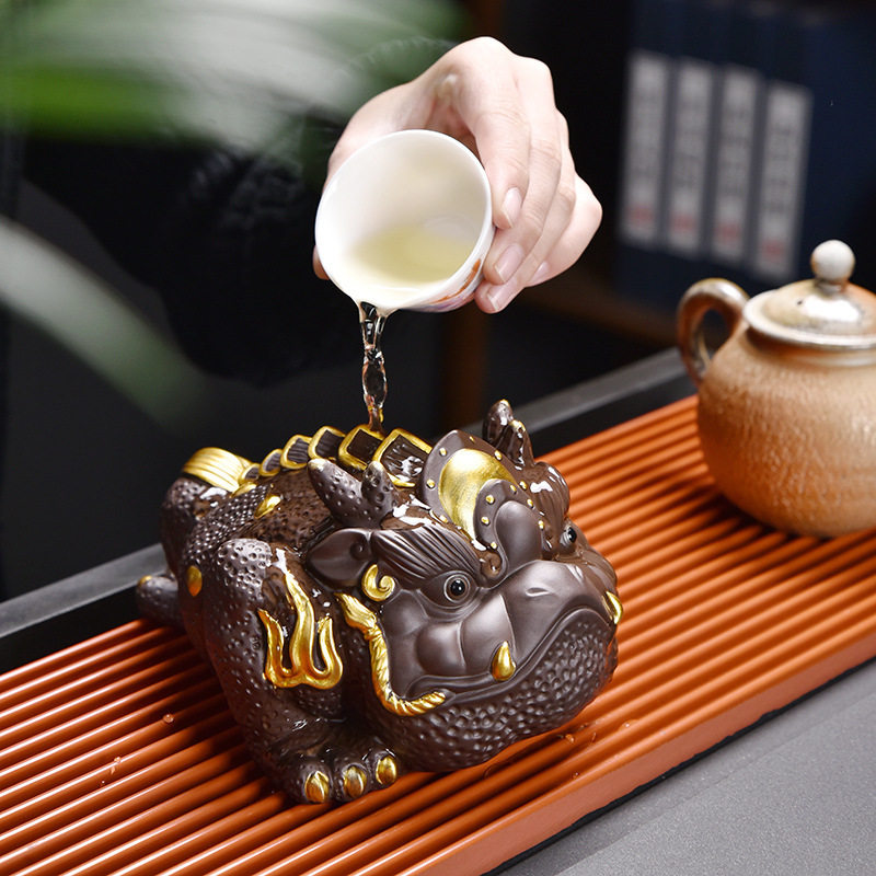 新品大号紫砂招财金蟾摆件精品茶宠可养茶台茶玩蟾蜍茶具茶桌配件