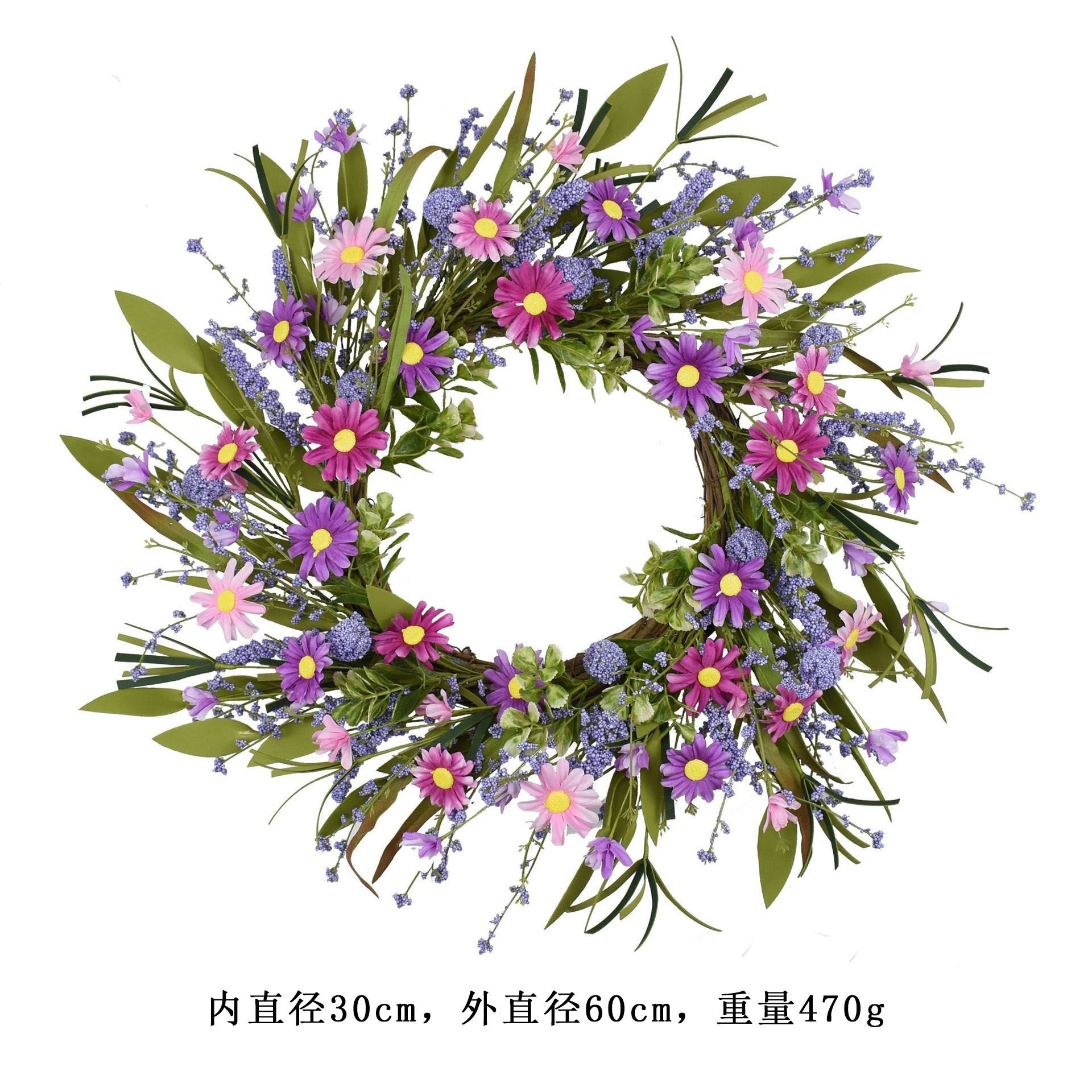 新品高仿春夏款紫色仿真雏菊薰衣草花环装饰假花家居布置装饰挂饰