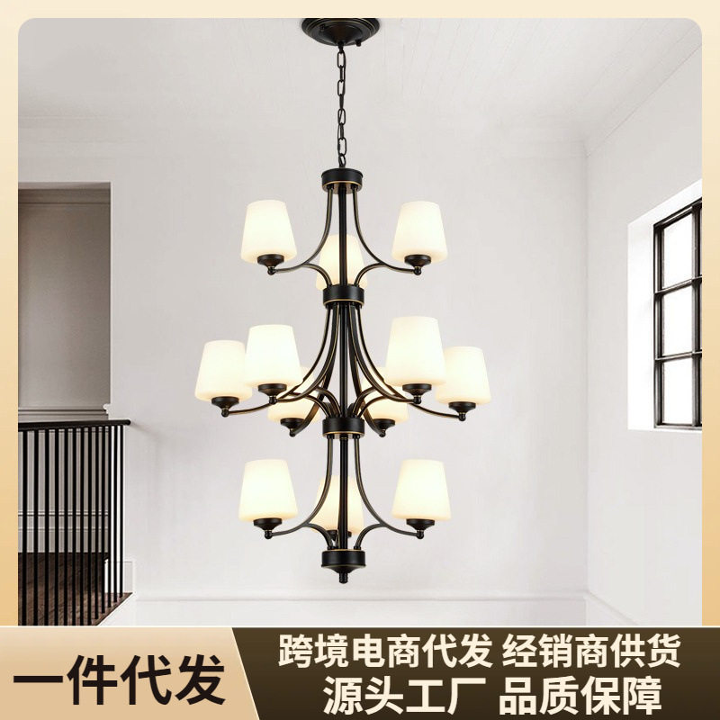 楼梯灯美式复古长吊灯loft复