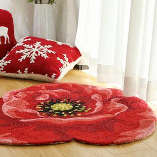 手工枪刺出口欧美加厚红色花型垫圆地毯客厅卧室地垫门垫