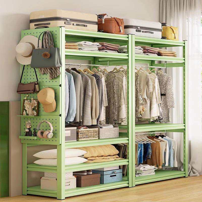 家用彩色衣帽架货架衣柜出租房衣物收纳架经济型衣橱角钢衣架