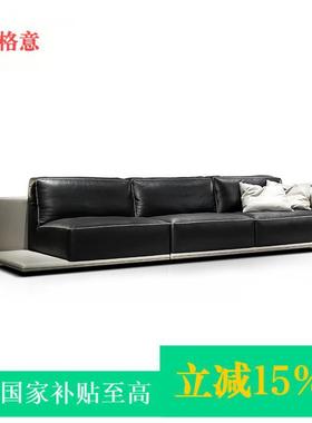 科莫歌意大利gamma真皮沙发意式极简设计师豆腐块直排黑色皮沙发