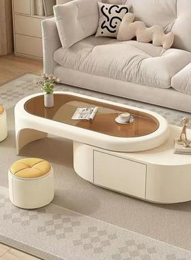 fLE岩板茶桌客厅家用奶油2024现代小户型新款轻奢简约伸缩茶几