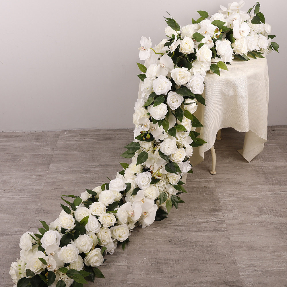 婚庆长玫瑰花排婚礼餐桌会议长桌装饰布置仿真玫瑰餐桌花假花批发