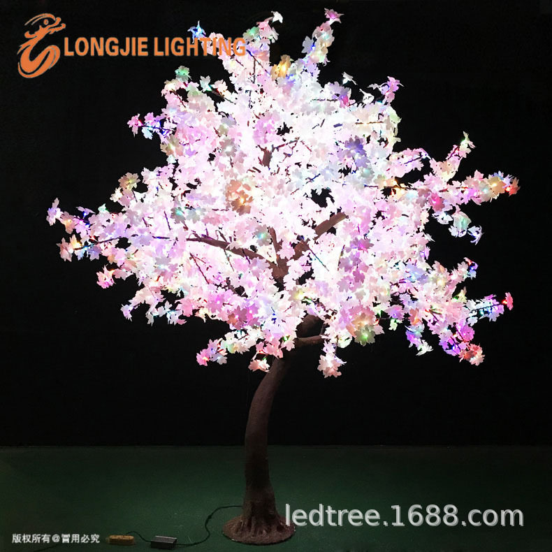 2544灯 高3米 RGB七彩同步闪发光仿真枫叶变色灯树  仿真桃花树灯