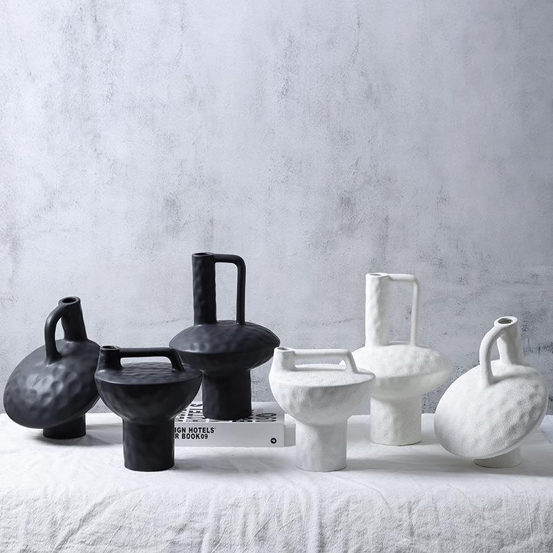 抽象异形几何陶瓷花瓶花插花器摆件新中式诧寂风日式复古做旧饰品