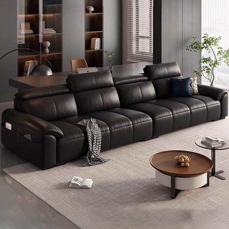 意式极简钢琴键真皮沙发客厅小户型可调节头靠直排沙发皮艺