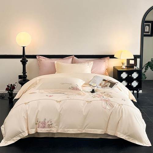 花卉刺绣60支纯棉被套四件套全棉床单长绒棉100被罩高端床上用品4