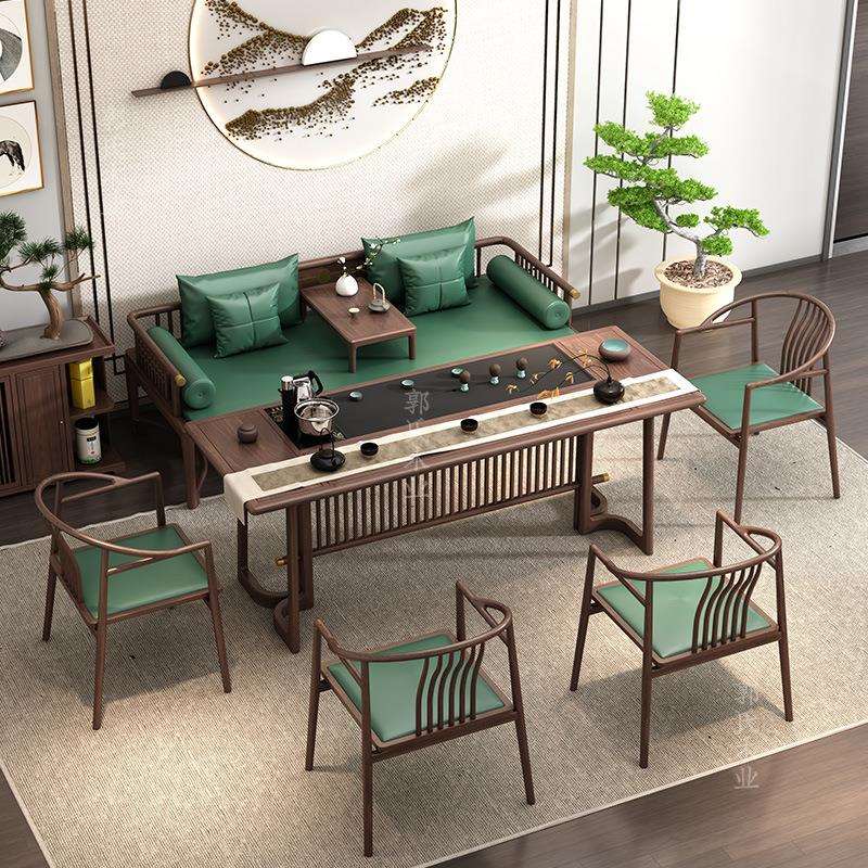 新中式茶桌椅组合黑胡桃轻奢泡茶桌实木茶台简约现代茶几茶室家具