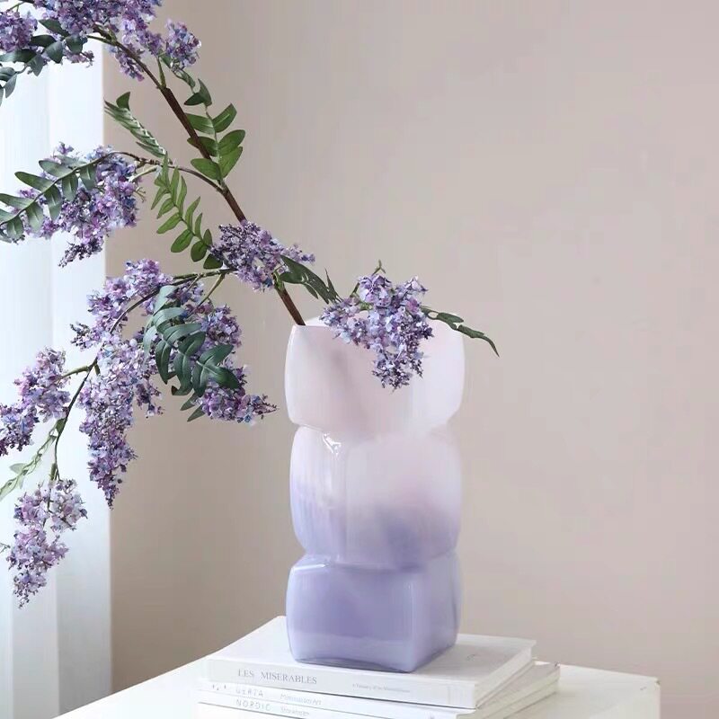 设计感玻璃琉璃中古花瓶鲜花仿真干花艺术花器民宿餐桌插花摆件