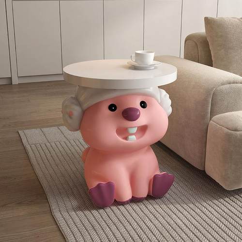 轻奢感客厅沙发可移动茶几边几小户型落地床头柜创意海狸摆件