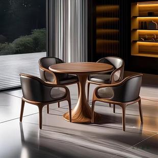 新中式新款家用圆形桌椅黑胡桃木实木客厅洽谈桌圆桌组合阳台茶桌