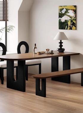 式中古风实木法岛台餐桌椅家小用型FRO靠墙半户圆形饭桌洽谈接待