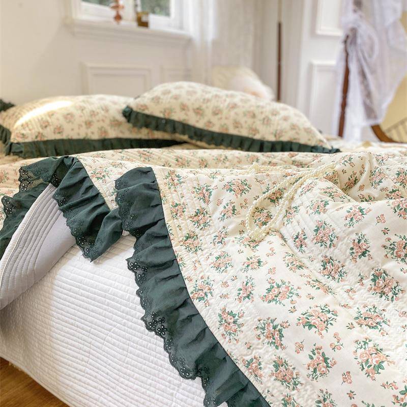 法枕式复古三风全棉绗缝床跨盖四件套单床盖套花边床上无品牌/用