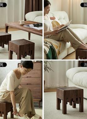 J^小凳子吃家用矮凳凳黑胡桃木小板凳967茶几饭子客小方凳厅实木