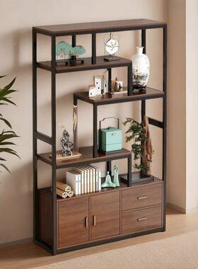 铁艺博古架现代简约置物QVP落架纳客新中式厅茶柜子展示柜地收架