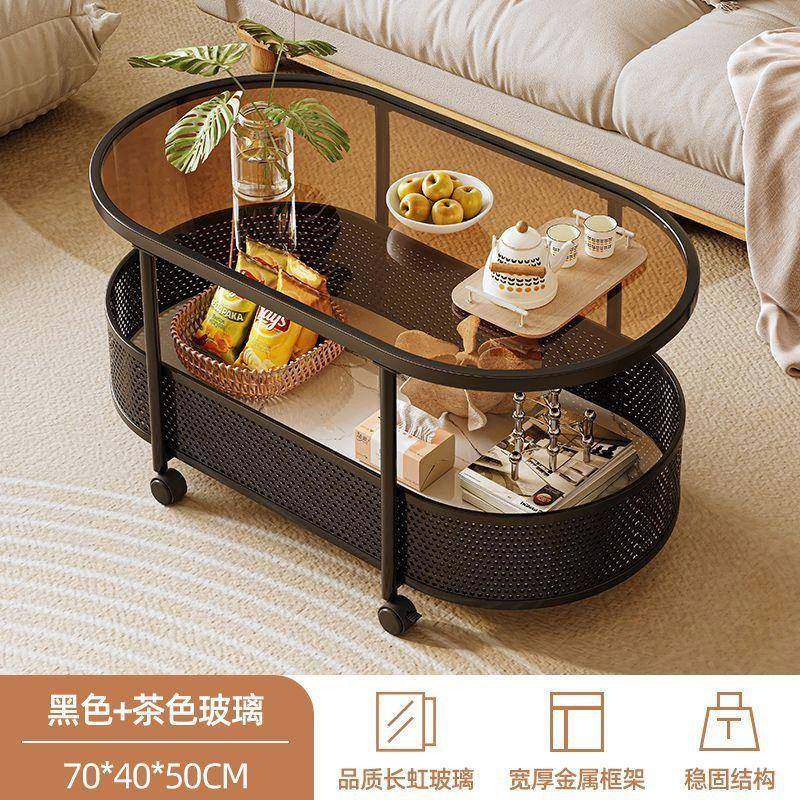 可移推动客厅茶几小户几型边几奶油新风款沙发边玻璃小茶几QVW收