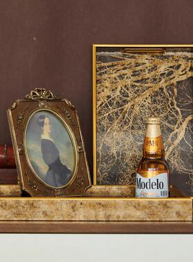 式轻奢金长方形明底ORF茂密树枝透托盘摆件样板间客厅欧收色纳盘