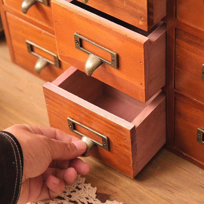 木质复古桌格面收纳盒复古制分子四层12格架小抽屉式多木HNA层收