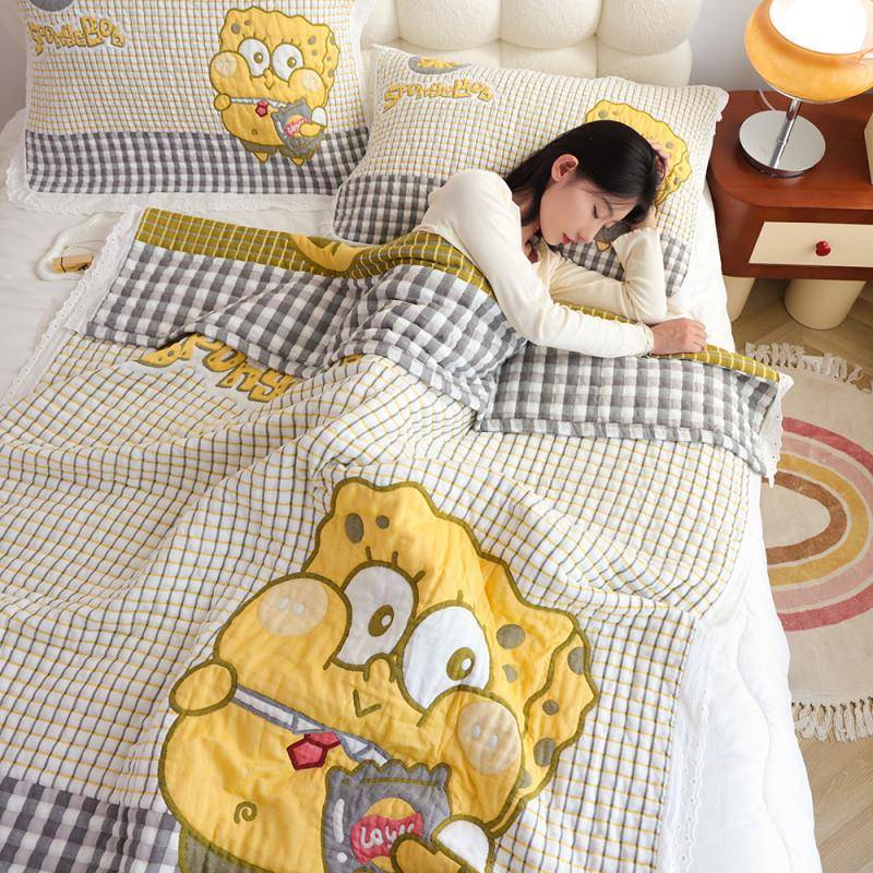 爱a人类纯棉通纱布盖毯高挡四季Gb7Cxz23云朵泡芙被成卡加厚全棉