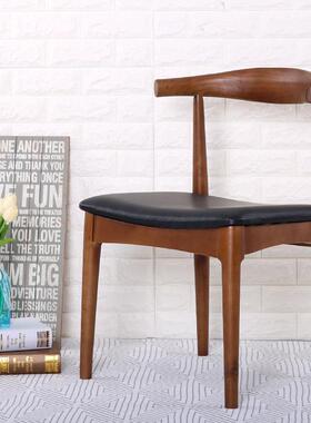 口式复古实木餐椅美带靠扶背手进橡胶木书椅单人椅电脑椅XTH休闲